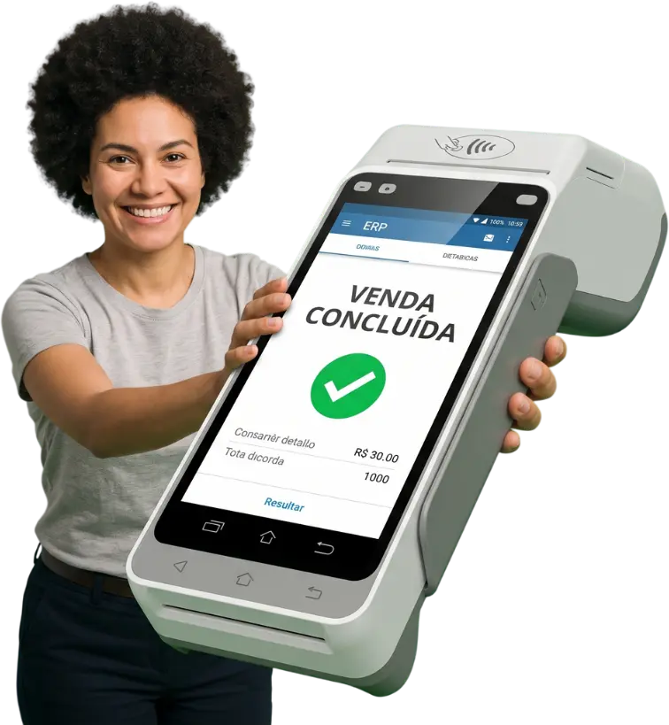 Mascote varejo forte smart pos nas mãos